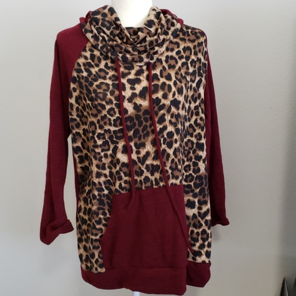 Lilypad Sweaters - Burgundy Cheetah Print Light Weight Sweater
